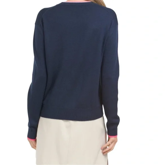 G/FORE Womens Sz Large Circle G's 100% Merino Wool Navy Relaxed Crew Sweater NWT - Picture 3 of 5